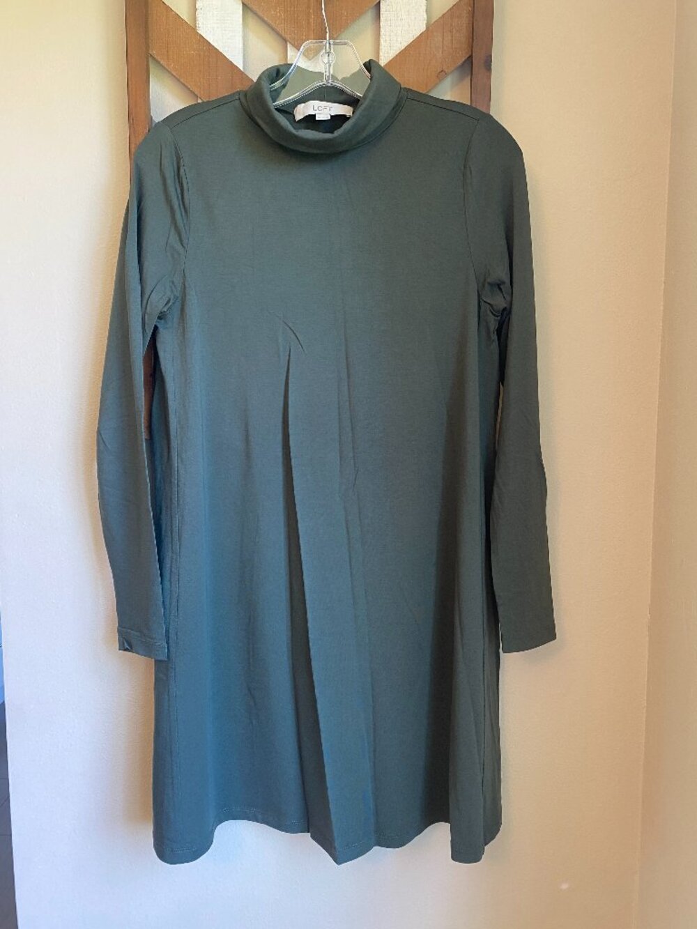 EUC Loft XS Modal Cotton Blend Soft Fall Dress Turtleneck Long Sleeve Drab Green